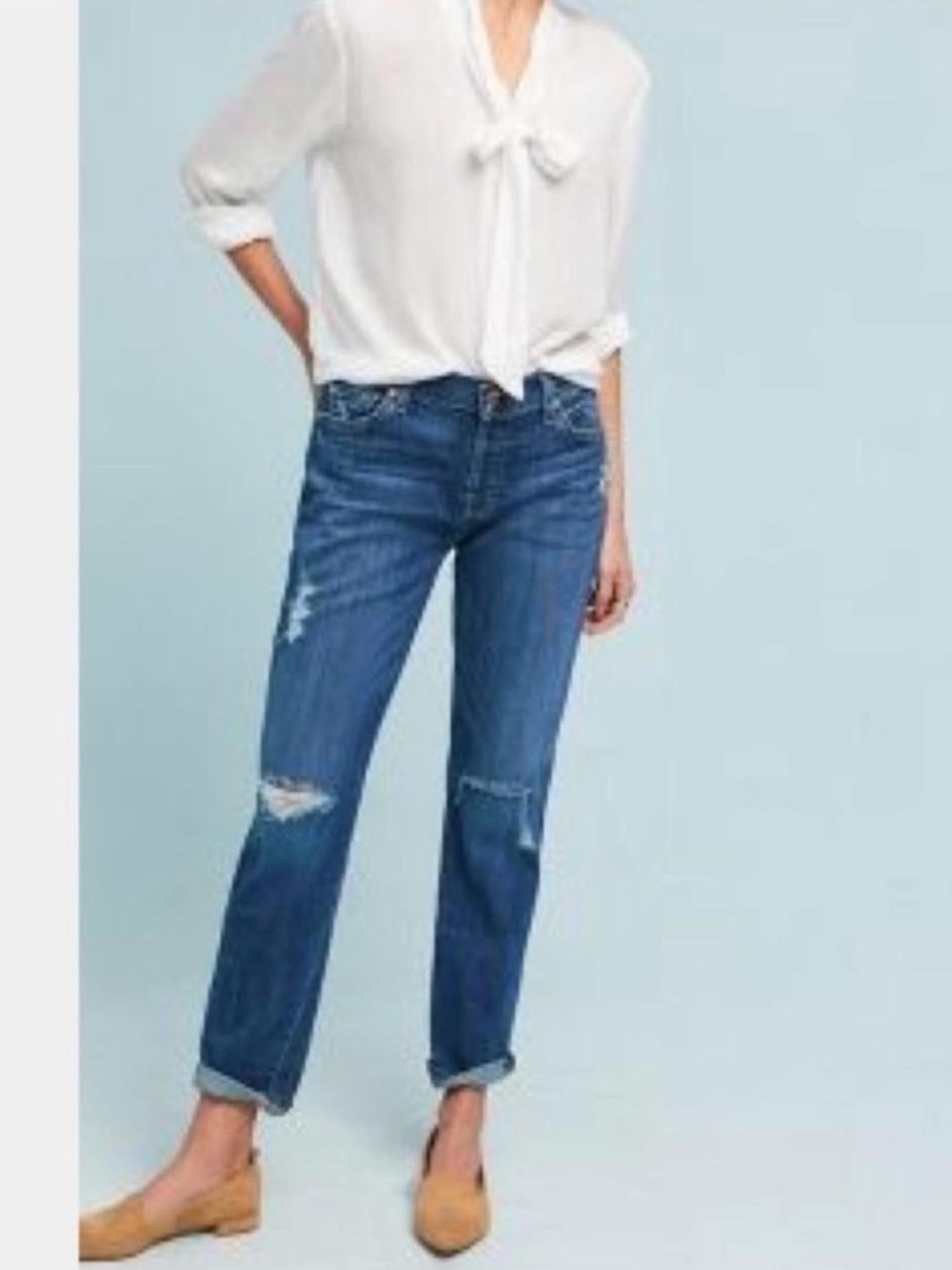 7 For All Mankind Josefina Skinny Distressed Boyfriend Jeans